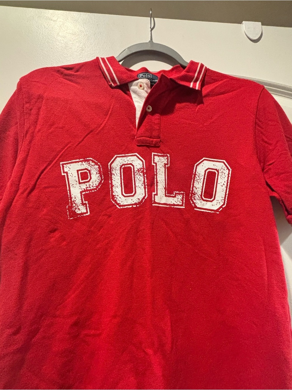 Polo by Ralph Lauren Red Short-Sleeve Polo with White Logo #3 on sleeve - Picture 3 of 4